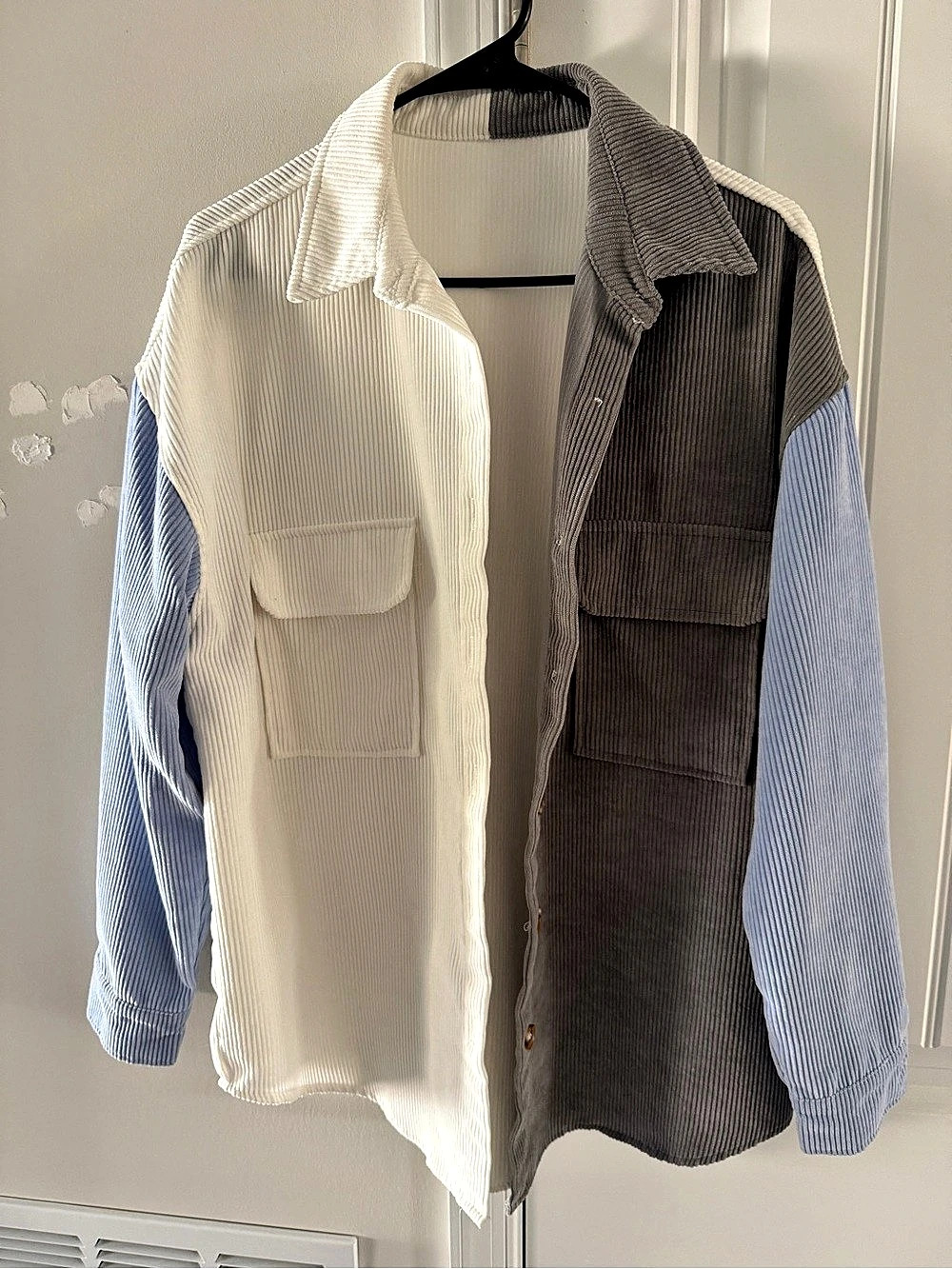 Color Block Utility Shirt Jacket in Gray & White